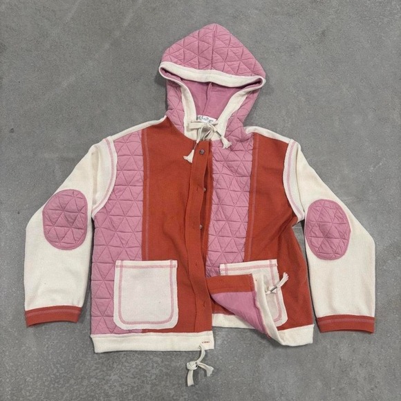 Mod Boutique Sweaters - Mod Boutique Pink, White & Orange Quilted Jacket Geometric Pattern Size Small